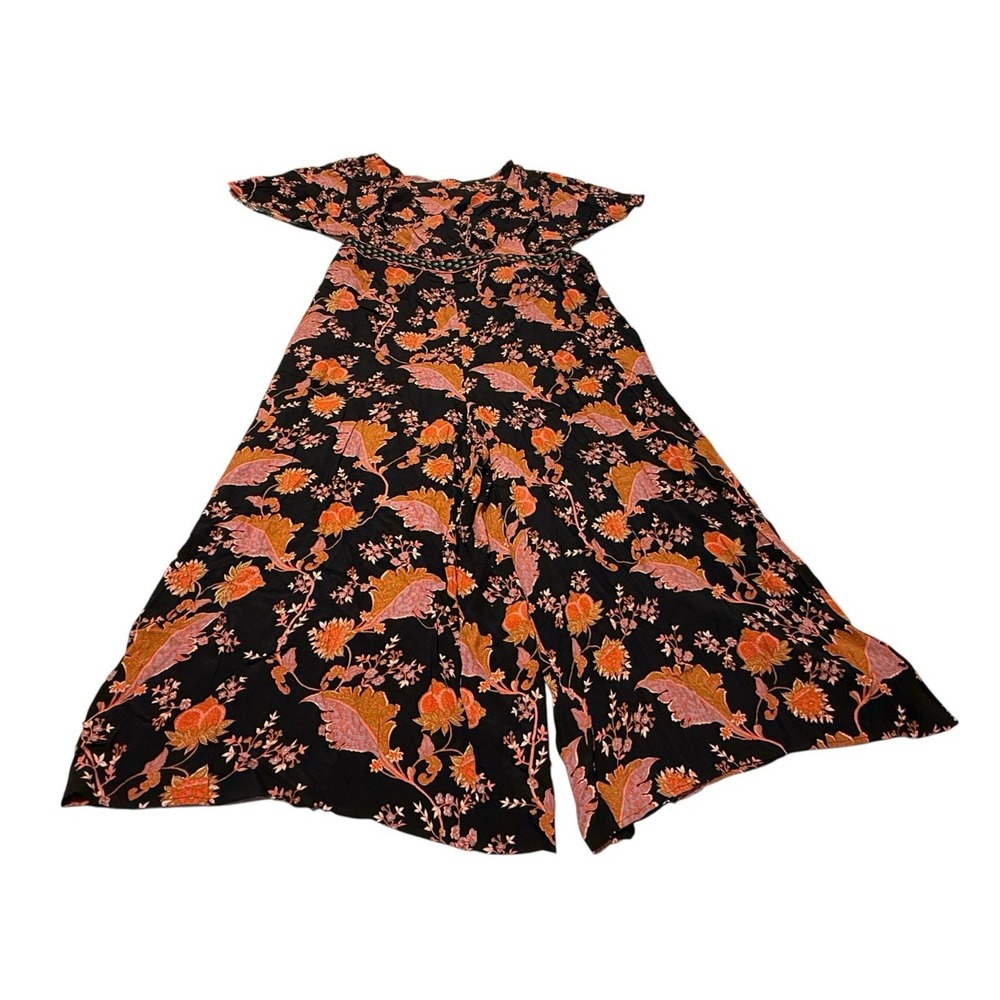 Anthropologie Maeve Botanical Cropped Jumpsuit Floral Wide Leg Plus 24 Red Black